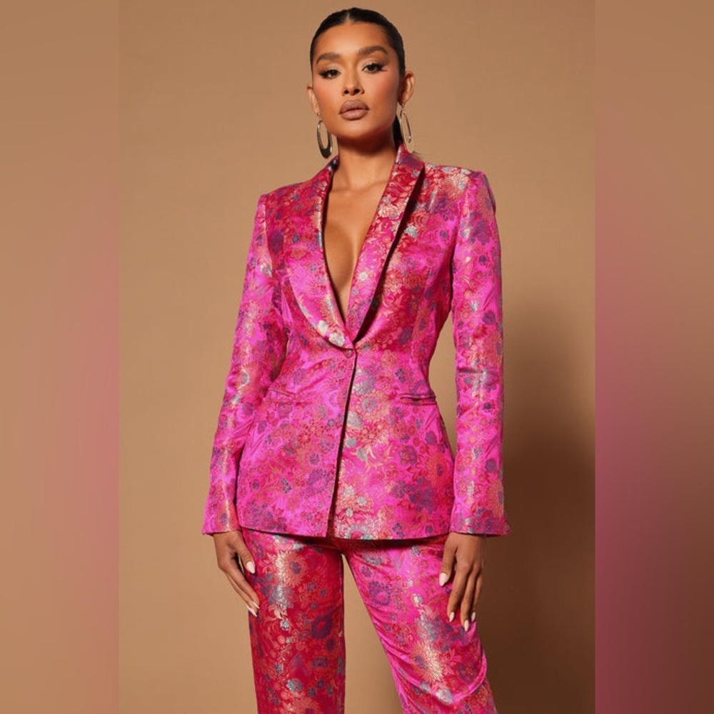 Fashion Nova Pink Metallic Brocade Pantsuit - Picture 2 of 7